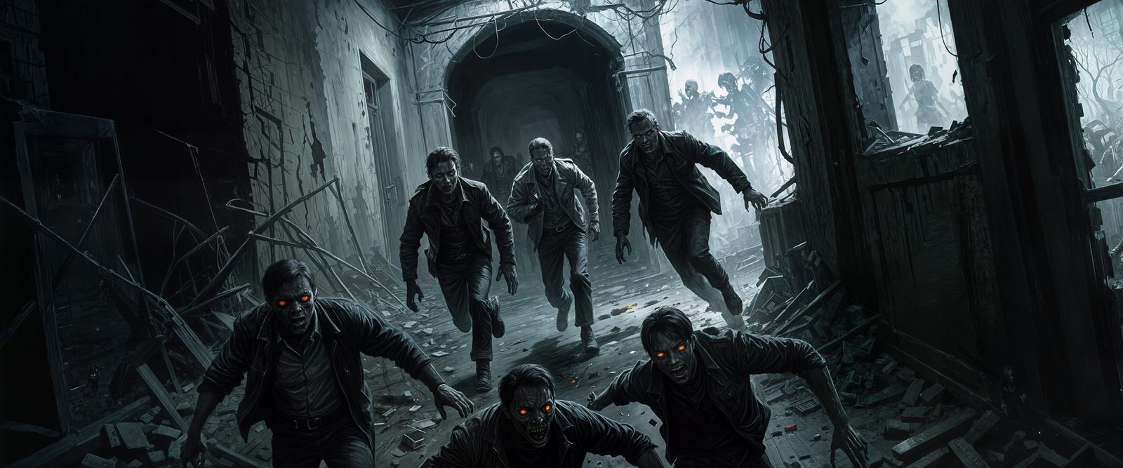 Noir Zombie Chase: Acrylic Horror Painting