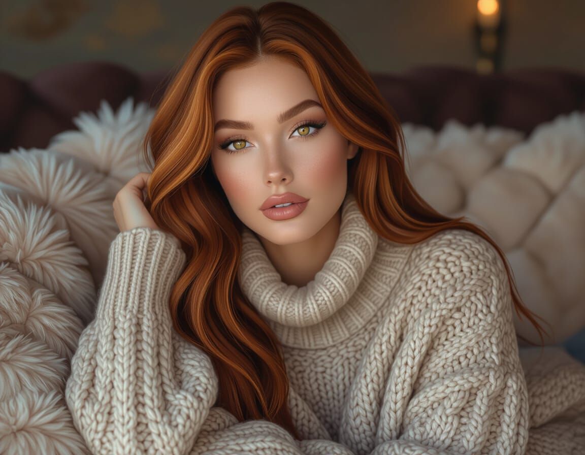 Young Woman with Ginger Hair on Couch