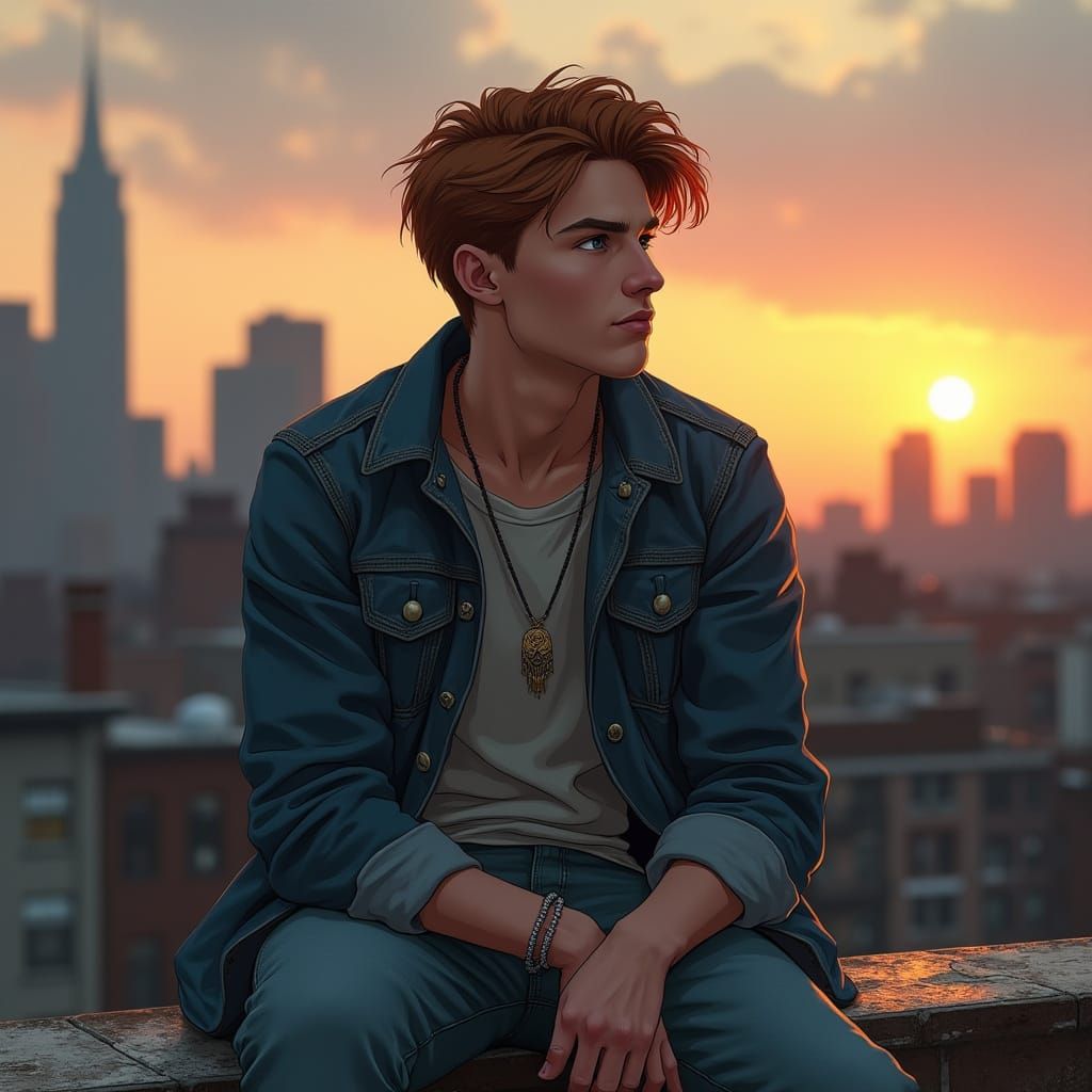 Young Man Contemplates Boston Skyline at Dusk