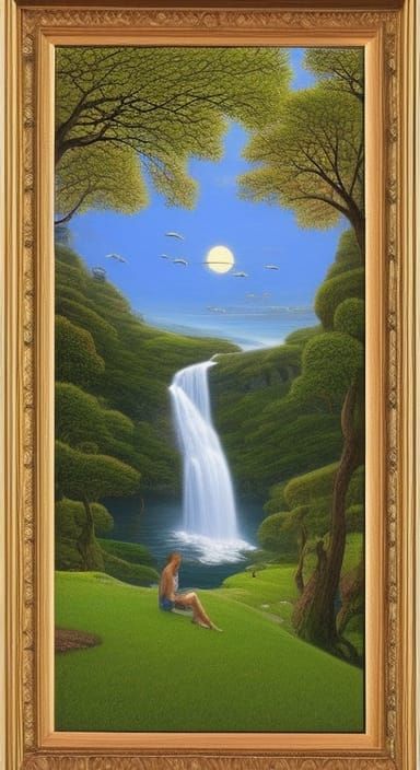 Fairytale Riverbank Scene with Intricate Details