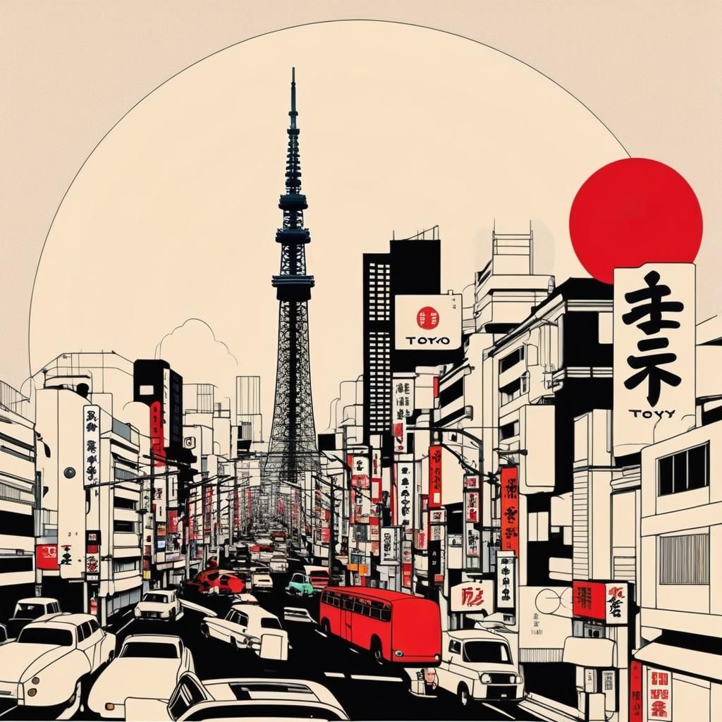 Minimalist Abstract Collage of Tokyo Scenes