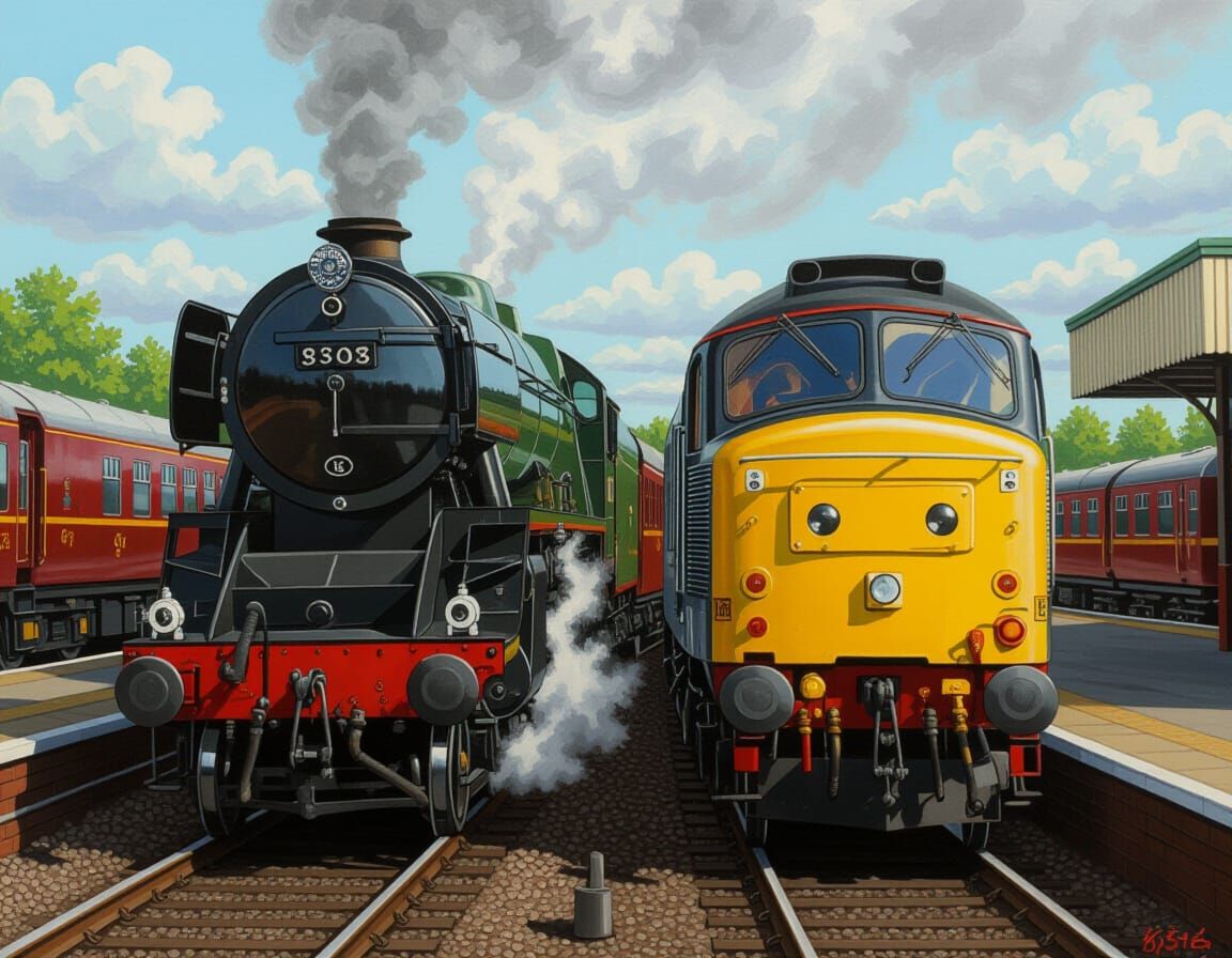 Flying Scotsman and Class 37 in Oil Paint
