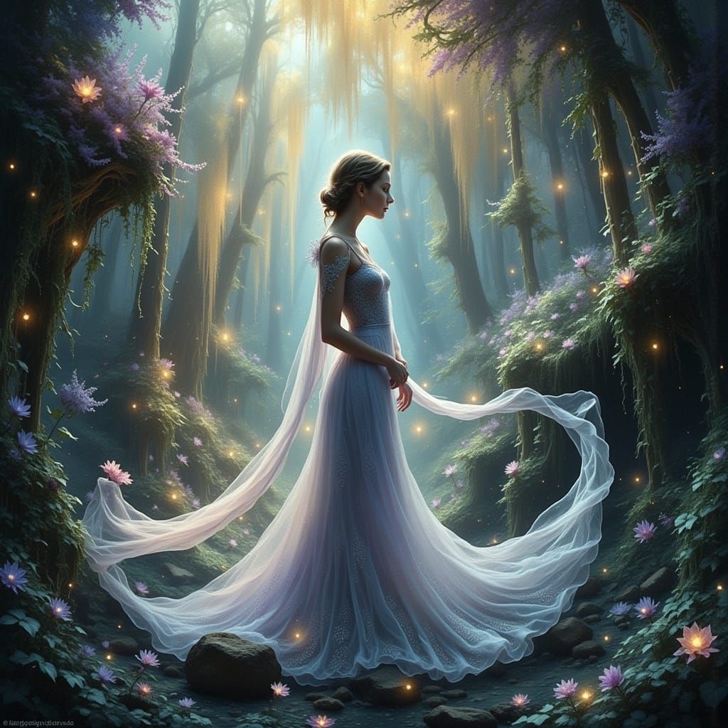 Woman Between Worlds in Color Field Art Style