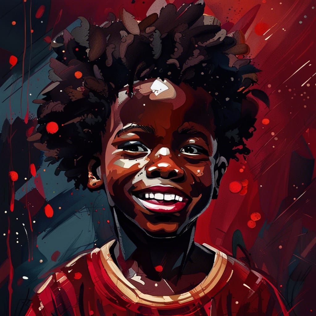 Happy African Boy Portrait in Gouache Style