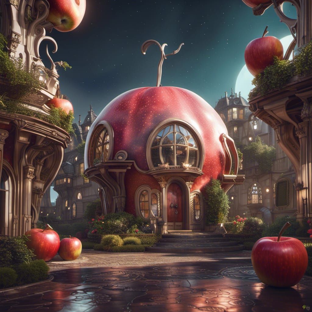 Apple Biomechanics in Art Nouveau Rococo Style