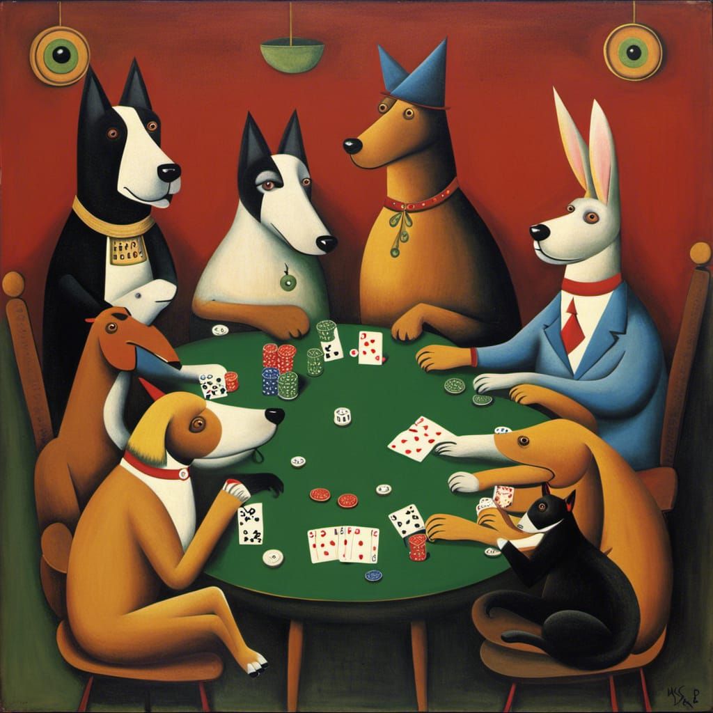 Dogs Playing Poker in Surrealist Style