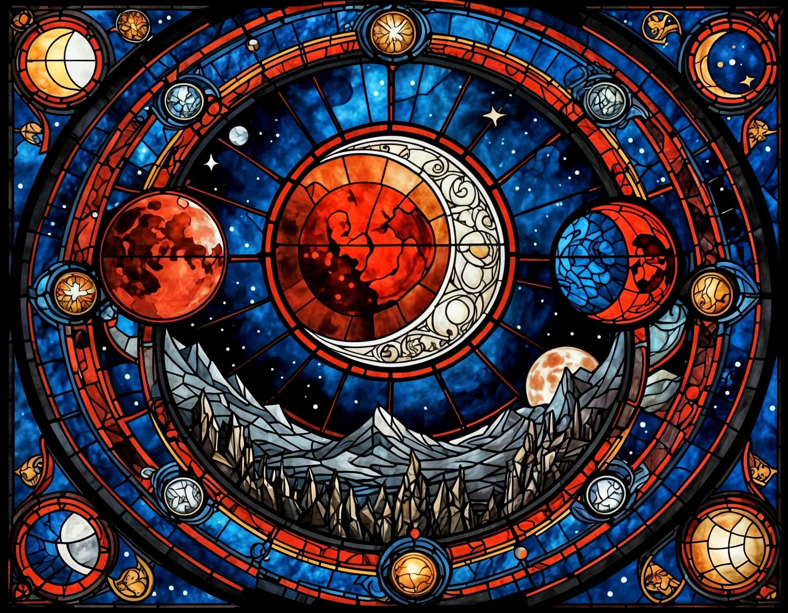 Stunning Stained Glass Window Depicting Three Moons of Krynn