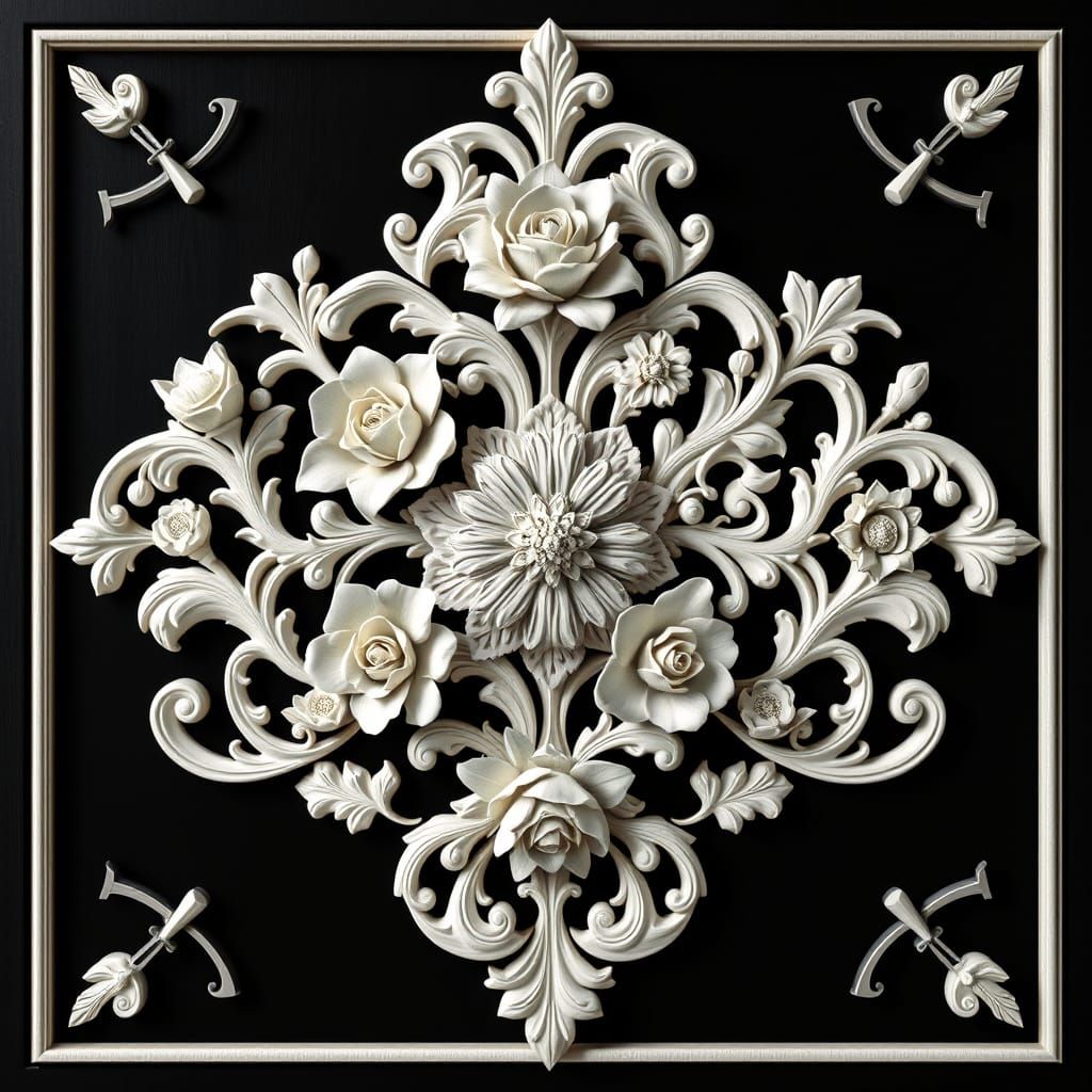 Modern Baroque Wooden Ornament in High Contrast