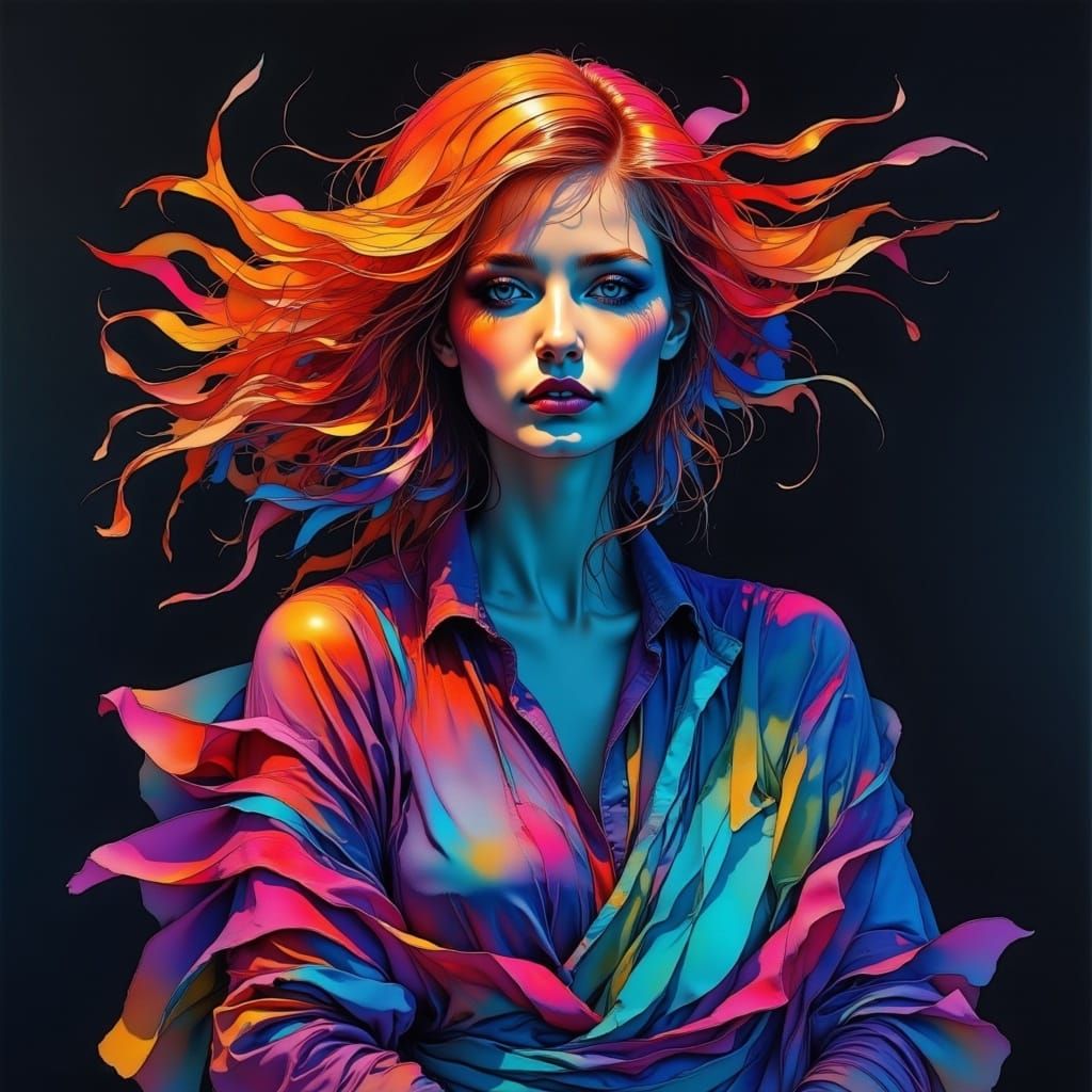 Colorful Light Portrait of a Beautiful Woman