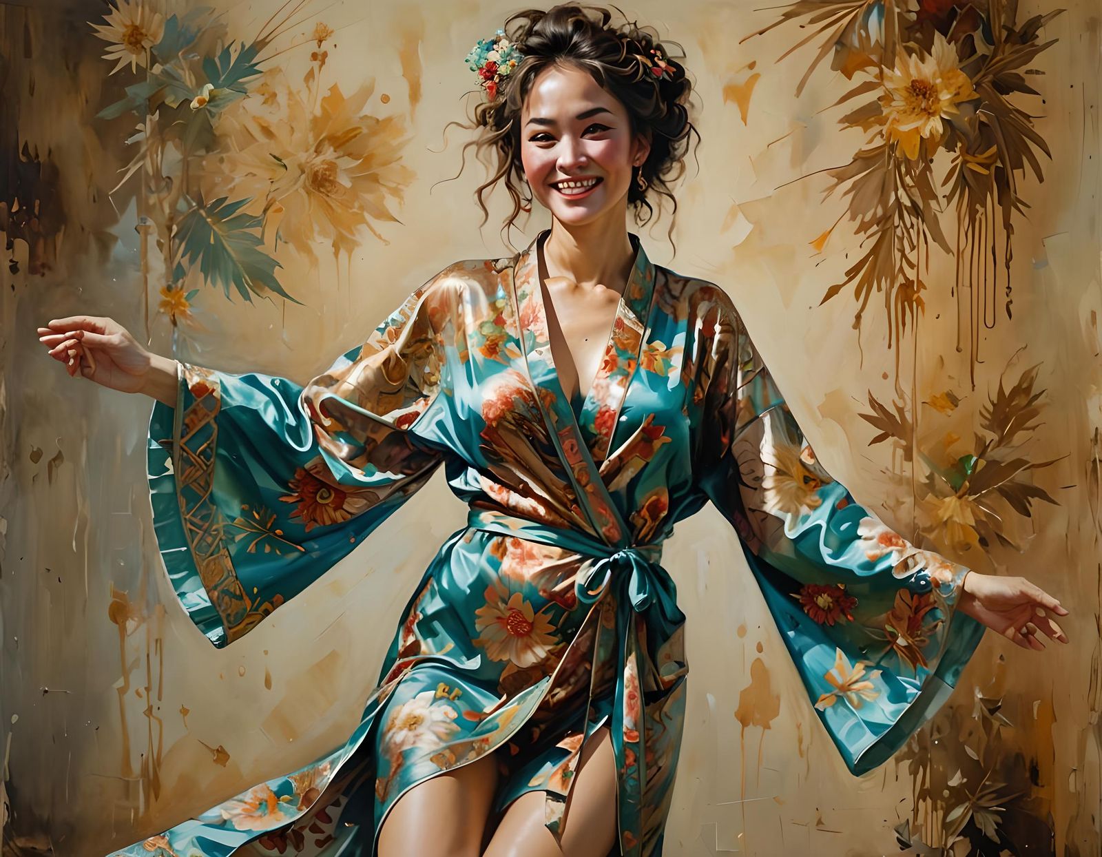 Kazakh Woman in Silk Robe, Hyperdetailed Pop Art