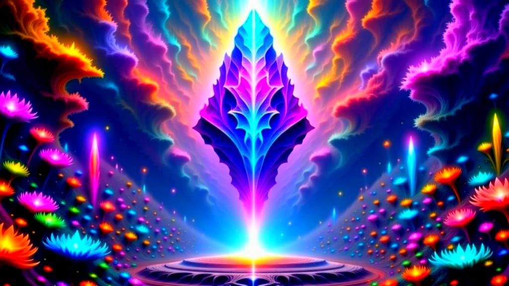 Crystal Golem Guarding Portal in Psychedelic Forest