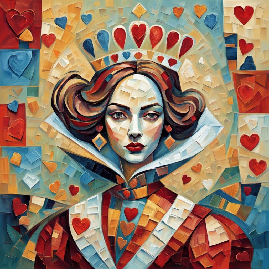 Modern Queen of Hearts In Cubist Impasto Style