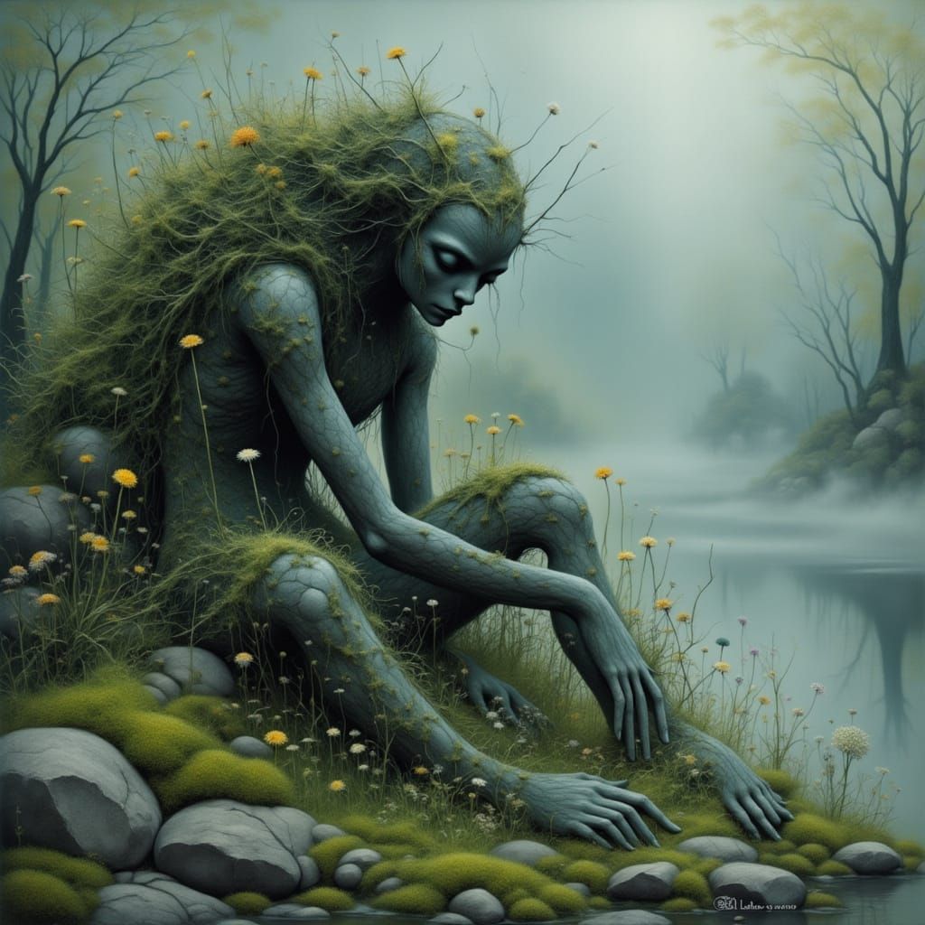 <lora:Pastel Patches:1.0> <lora:Fall Fairies 2:1.0> <lora:Dandelion Fairies:1.0> <lora:Dusk 4 b:1.0> A colossal, moss-co...