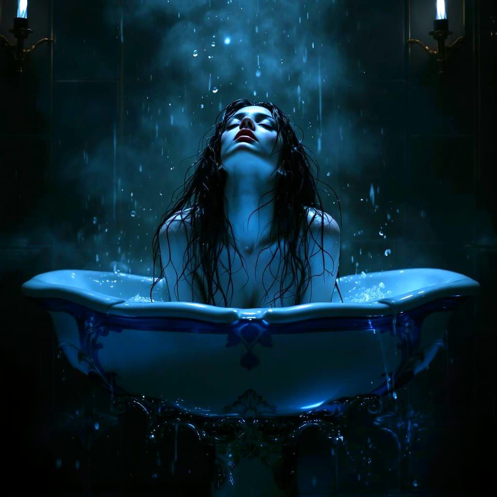 Woman Emerges from Art Deco Porcelain Washbasin in a Moody, ...