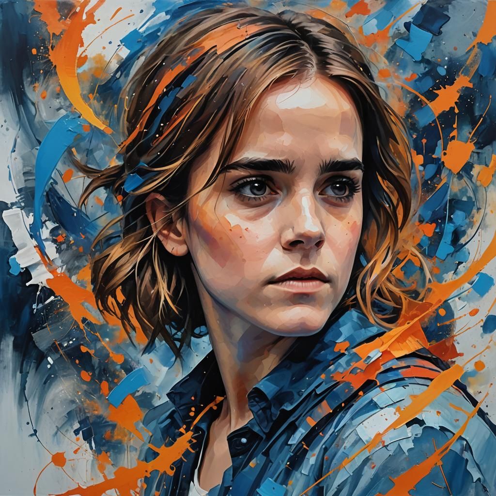 Emma Watson Portrait in Abstract Expressionism Style