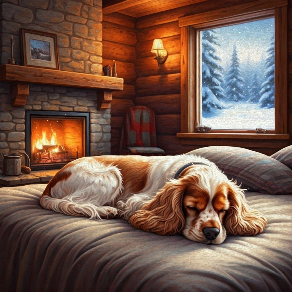 Cocker Spaniel in Cozy Cabin: Impressionistic Painting