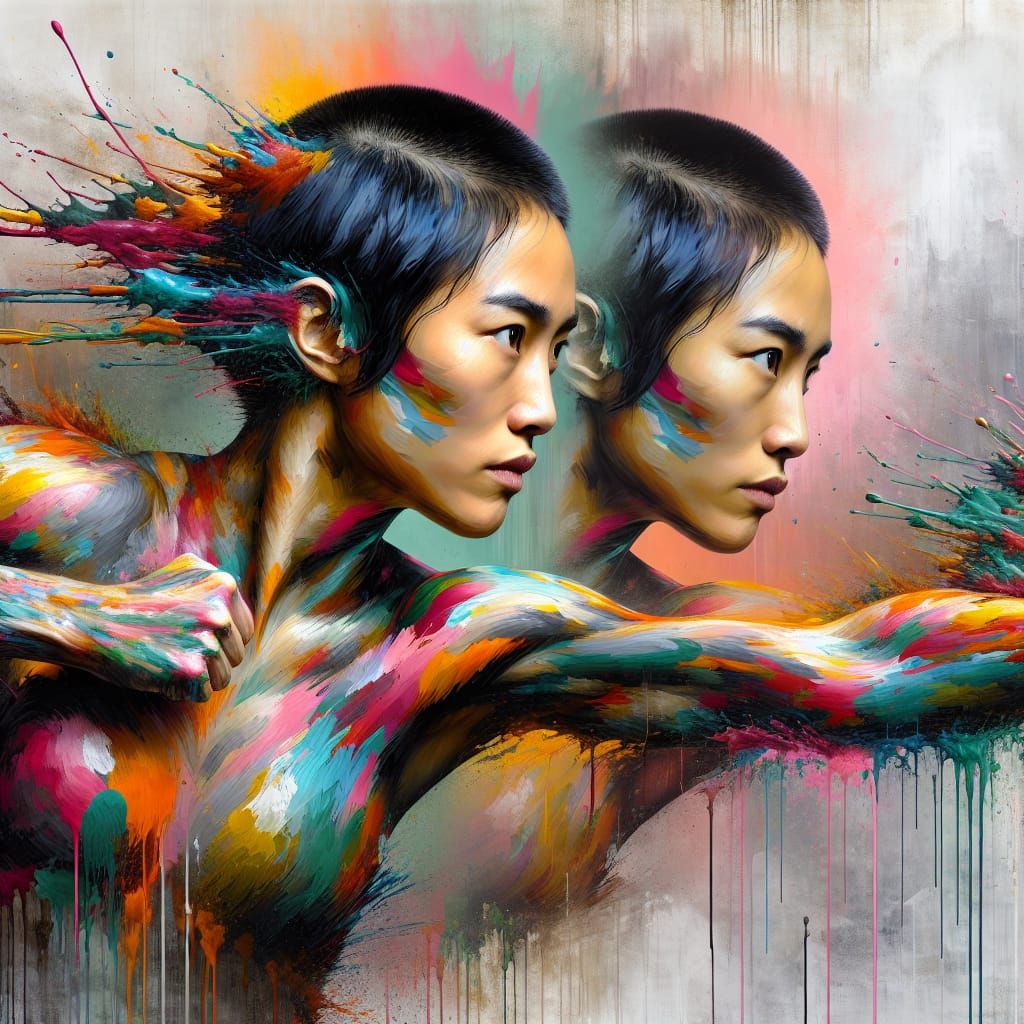 Dynamic Asian Woman in Street Art Style