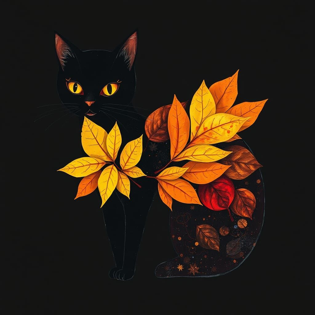 Halloween Black Cat Rayograph in Childlike Style