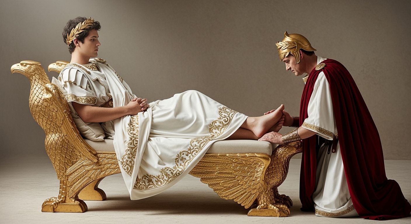 Young Roman Emperor Lounging on Gold Eagle Chaise
