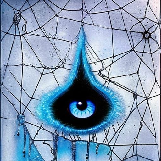 Icy Web Crying Eye in Baroque Aetherpunk Style