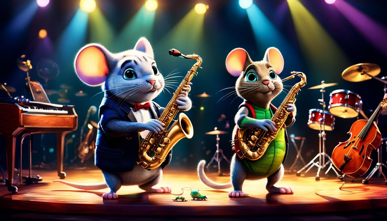Nightclub Jazz Trio in Pixar Animation Style