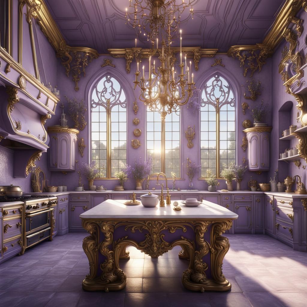 Lavish Rococo Gothic Kitchen with Gold Accents