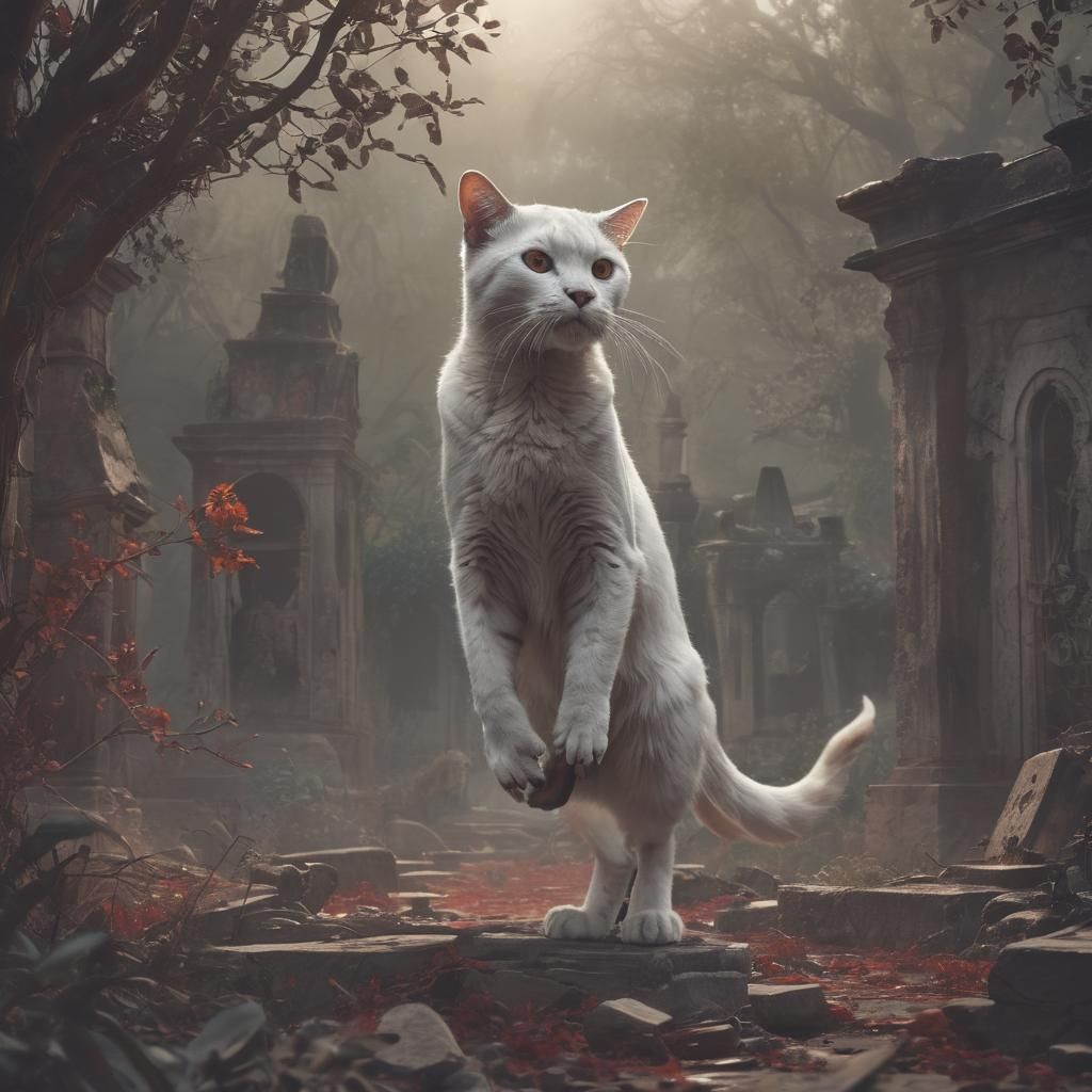 Ghost Cat Confronts Jaguar in Overgrown Cemetery