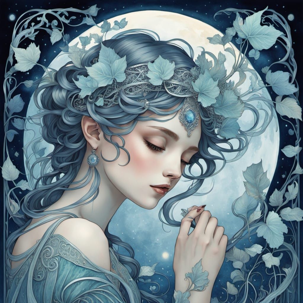 Glowing Art Nouveau Crown in Ethereal Moonlight