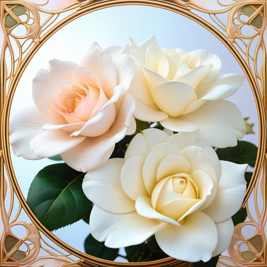 Art Nouveau Gardenia Bouquet in Golden Light