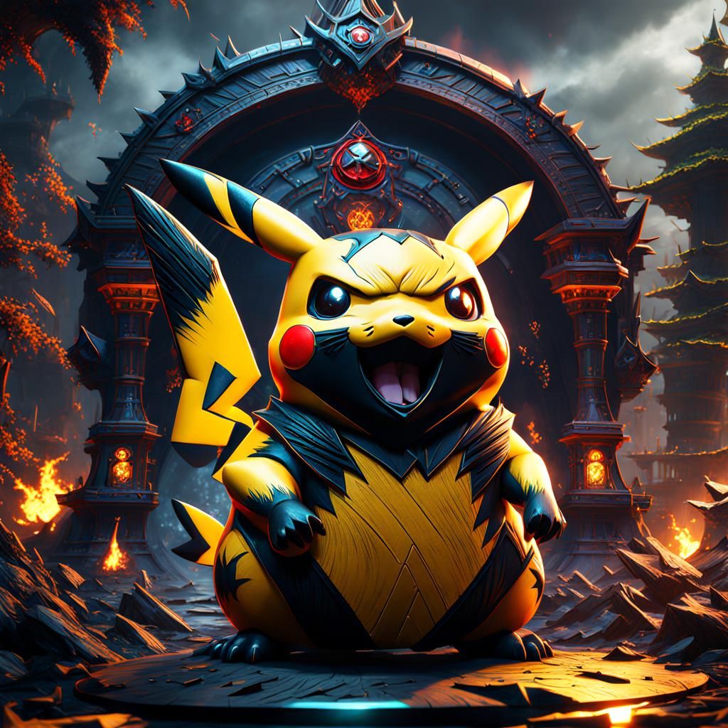 Evil Pikachu in Detailed Matte Painting