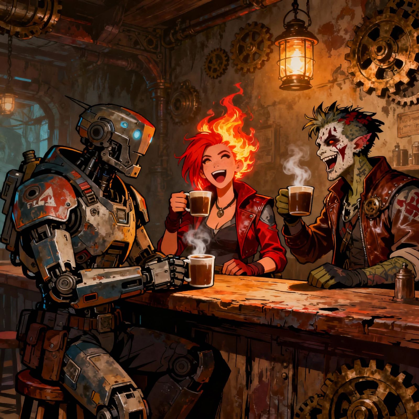 Borderlands Characters Enjoying a Steampunk Saloon Coffee Br...