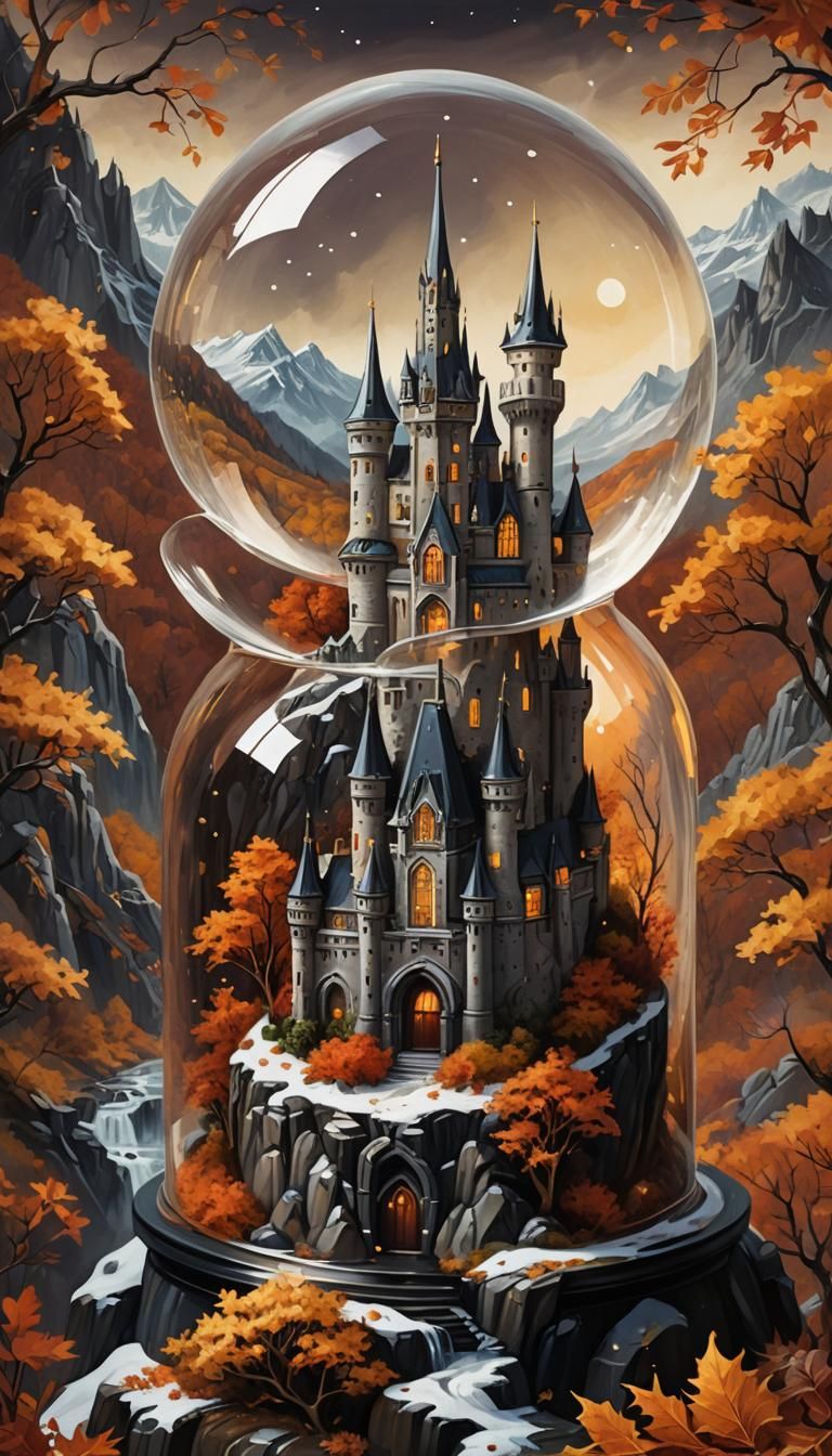 Gothic Castle Snow Globe in Autumn Hues