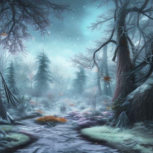 Frozen Fungal Forest: Hyperrealistic Graffiti Art