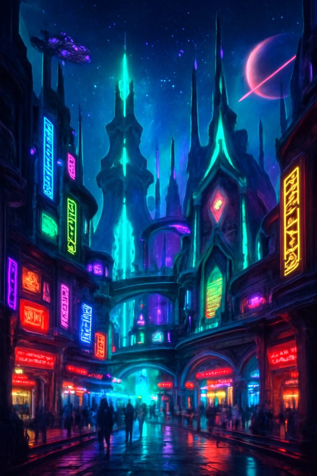 Cyberpunk Cityscape with Fantasy Elements