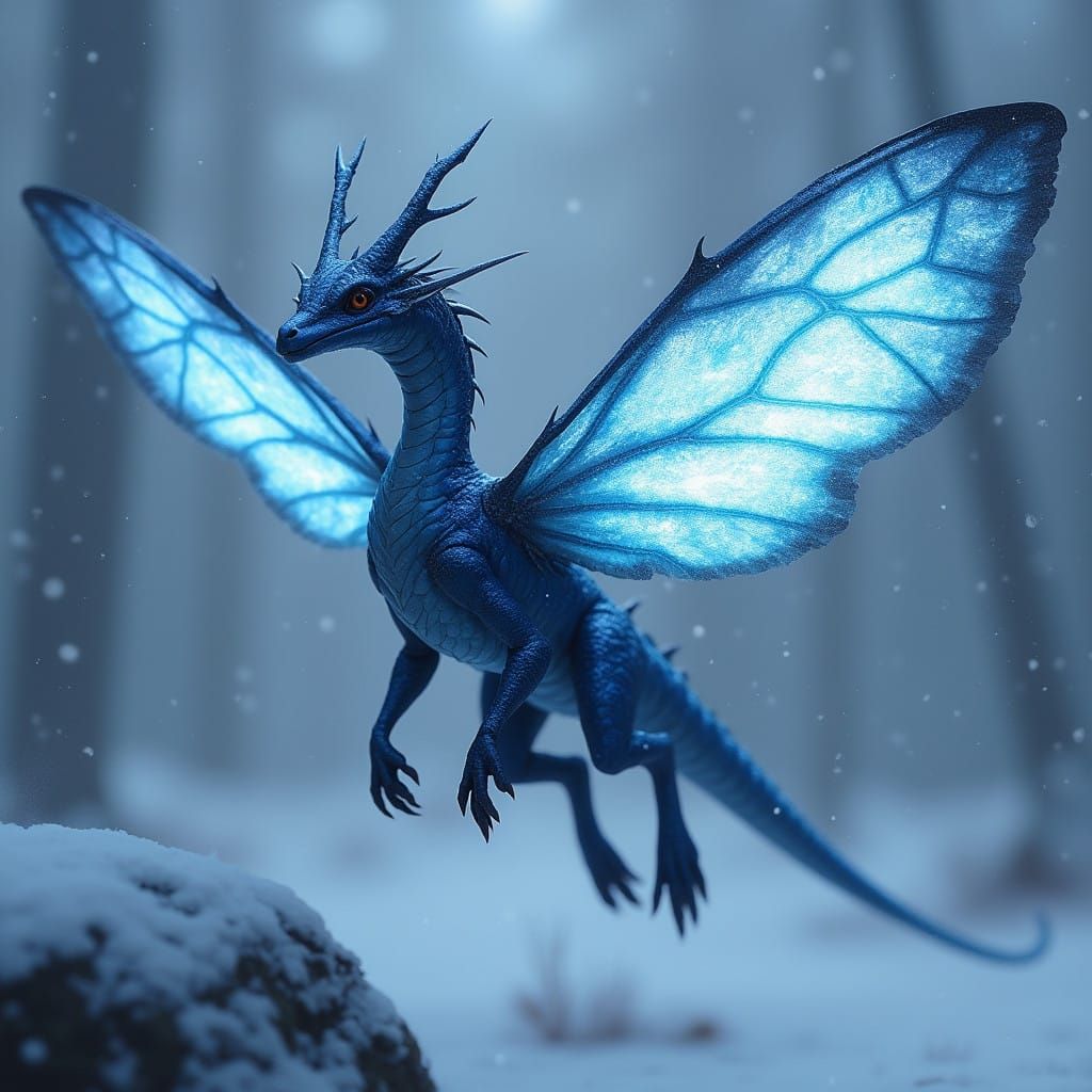 Ethereal Wyvern in Navy Blue and Light Blue with Iridescent....