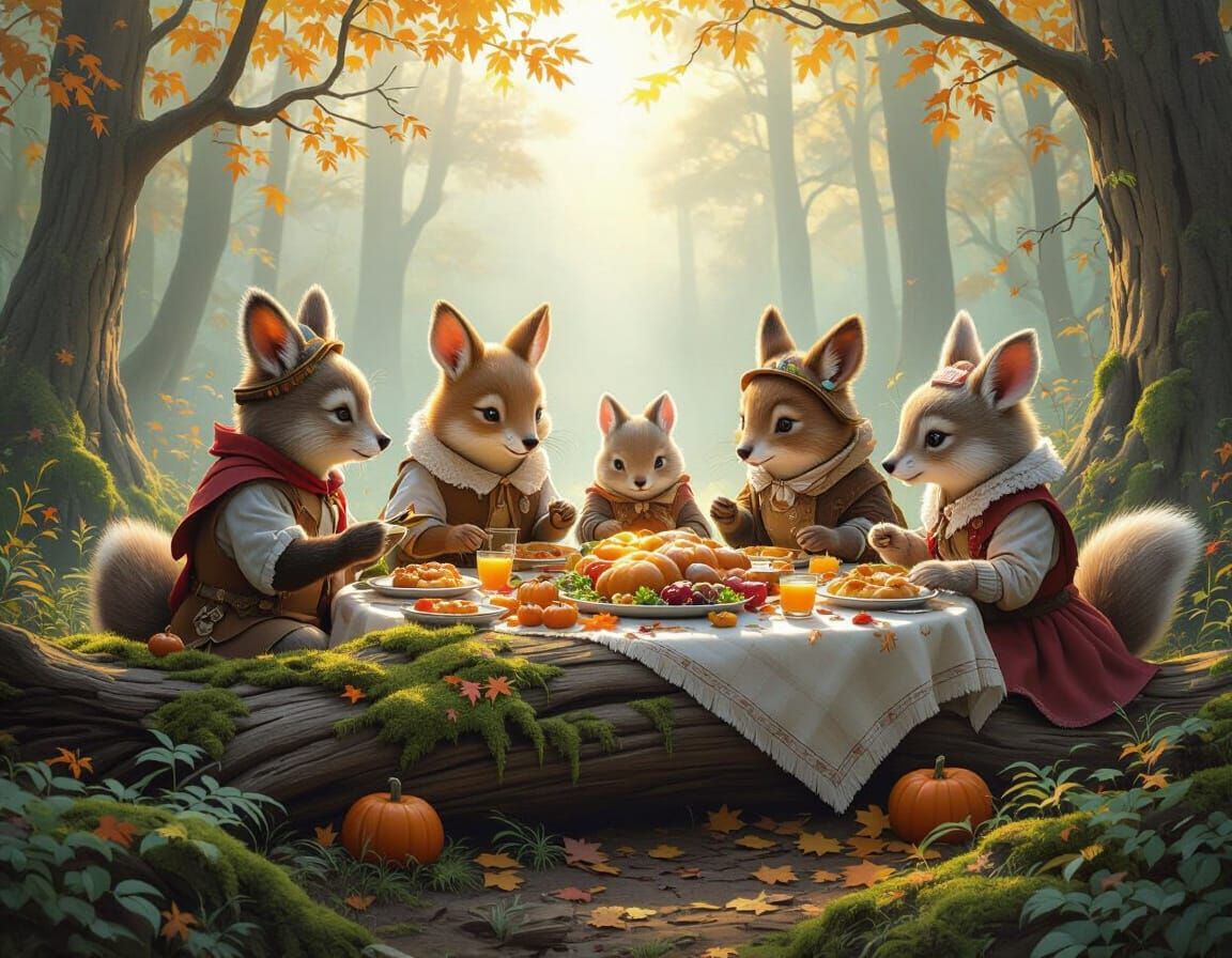 Forest Animals Feast in Enchanted Clearing