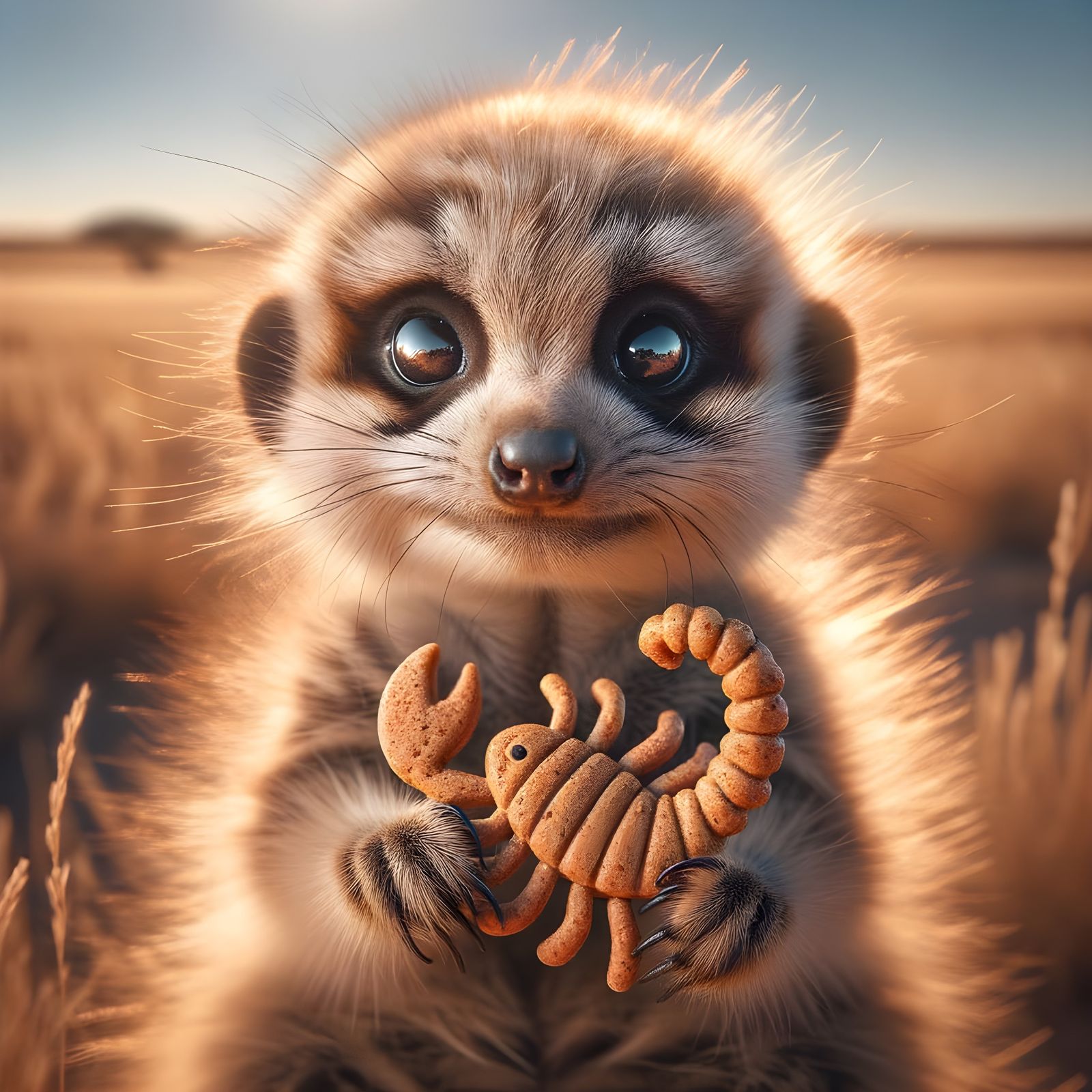 Adorable Meerkat Holds Scorpion Cookie on African Plains