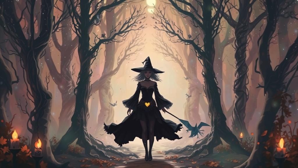 Enchanting Witch in Dark Forest with Origami