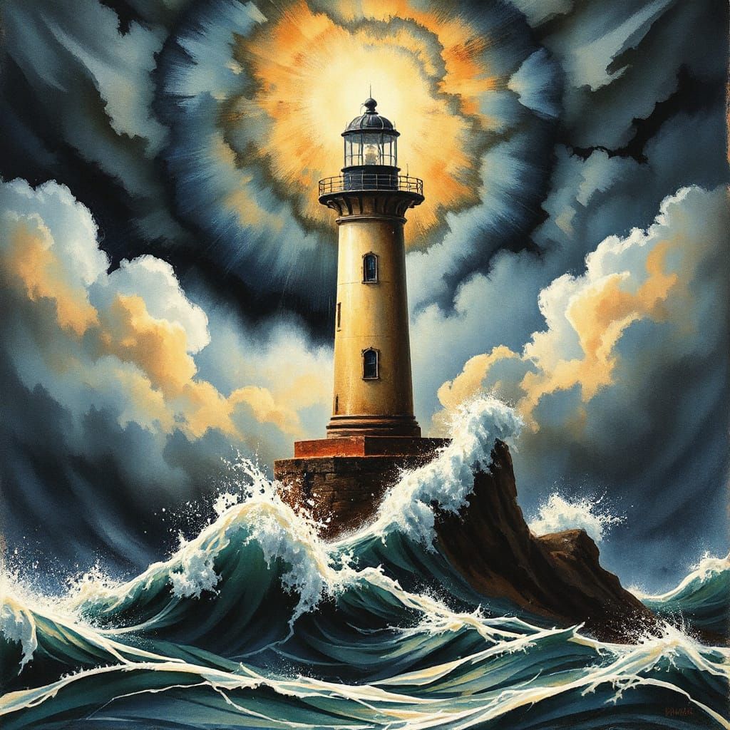 Lighthouse in Storm: Expressionist Abstract Fractal Art