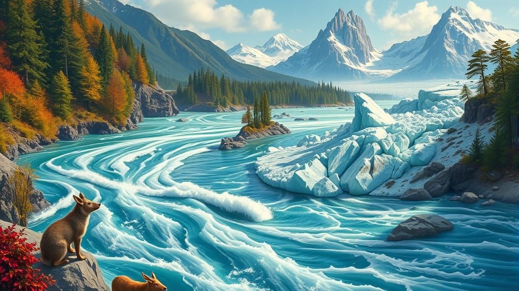 River vs Glacier Race in Vibrant Landscape