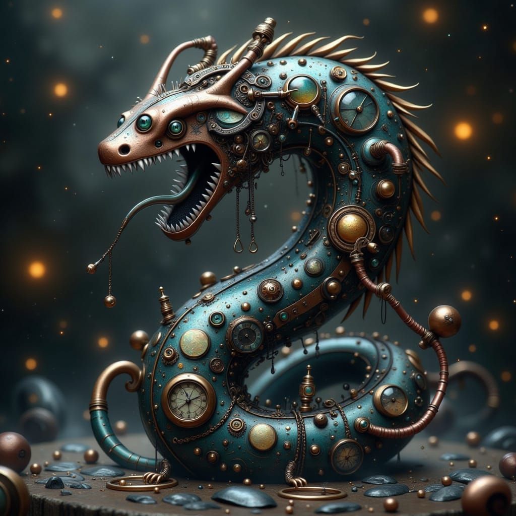 Industrial Cyber Snake with Intricate Clockwork Mechanisms