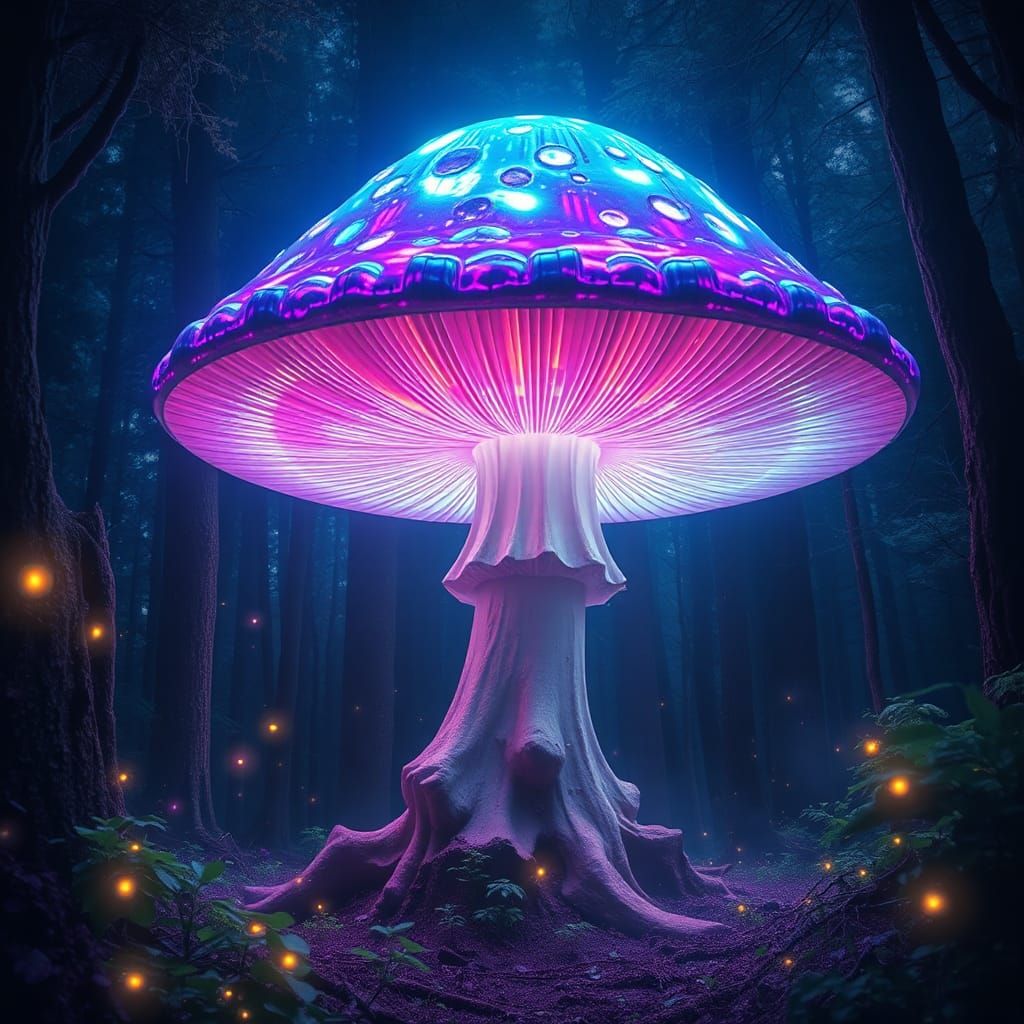 Iridescent Mushroom in Mystical Forest
