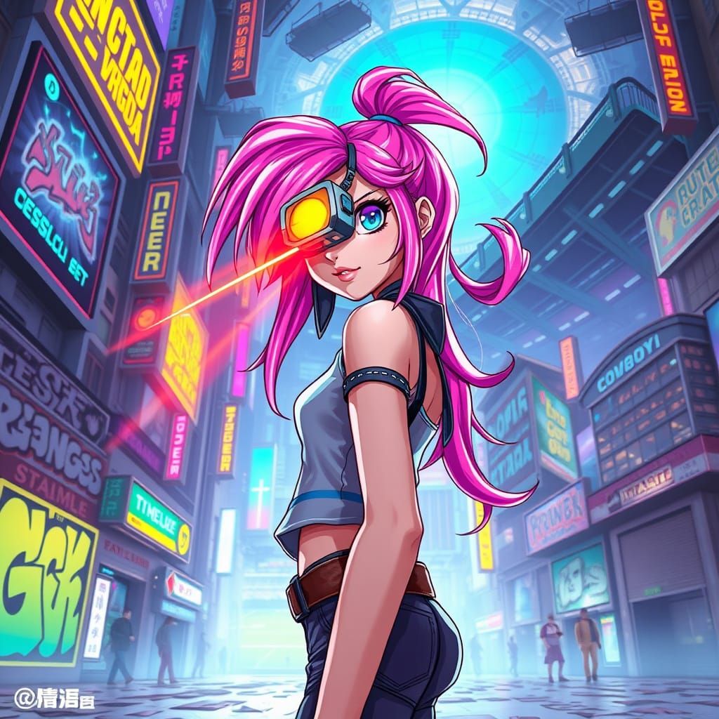 Dragon Quest Girl in Technopolis with Cyberpunk Style