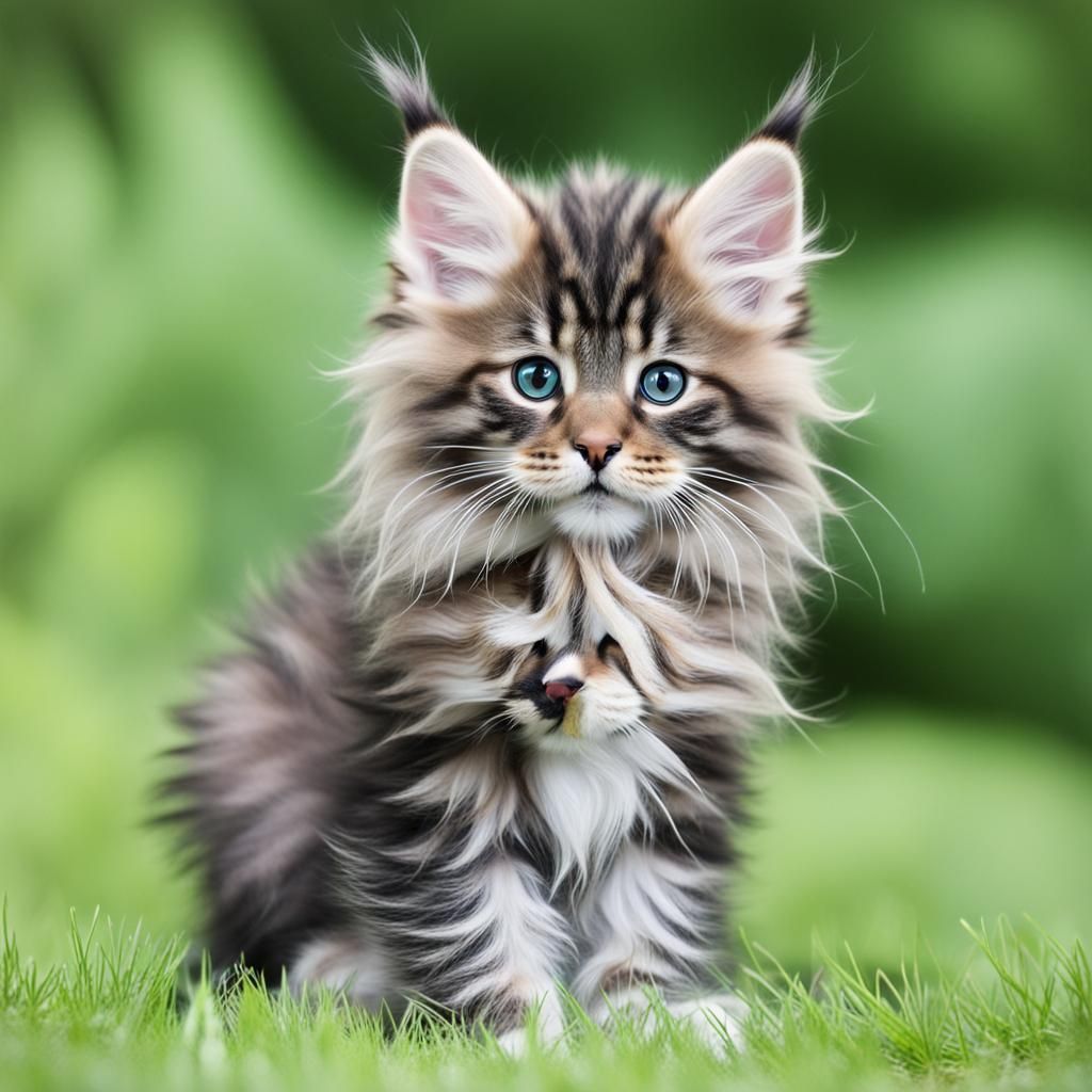 Fluffy Maine Coon Kitten Portrait