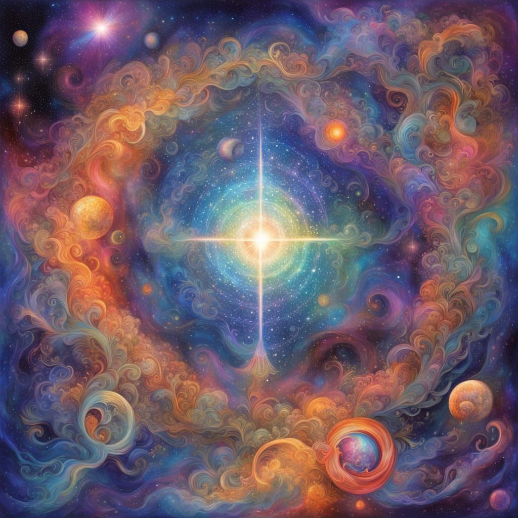 Spiritual Awakening Figure Dissolves into Cosmic Light