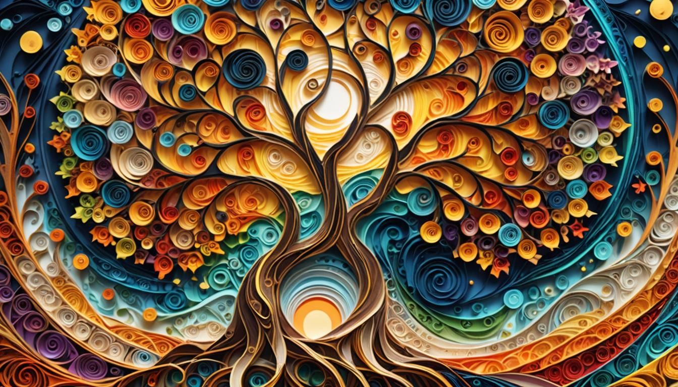 Colorful Tree of Life with Fractal and Zentangle Elements