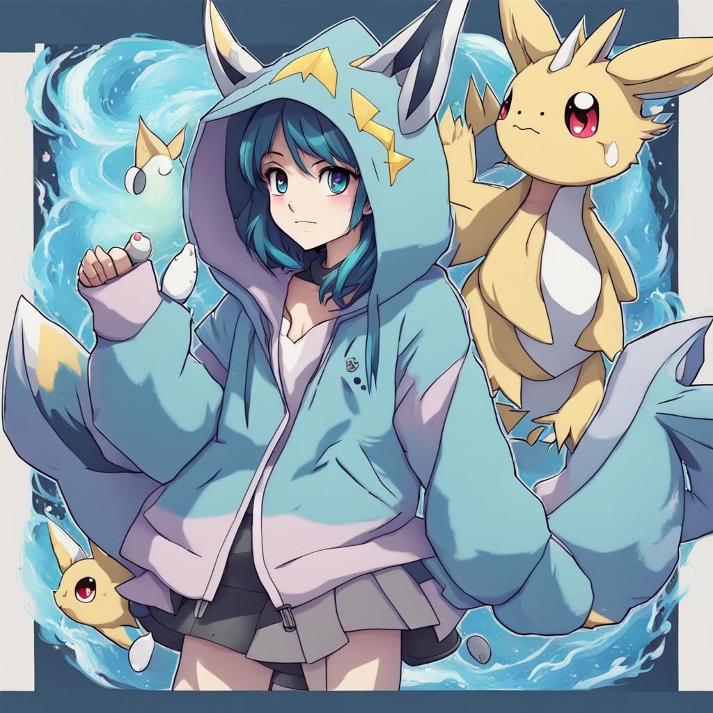 Anime Girl in Vaporeon Hoodie
