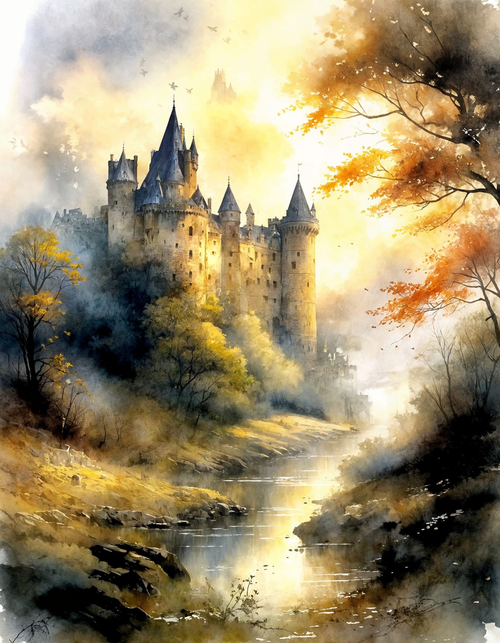 Misty Castle Ruin in Intricate Detail