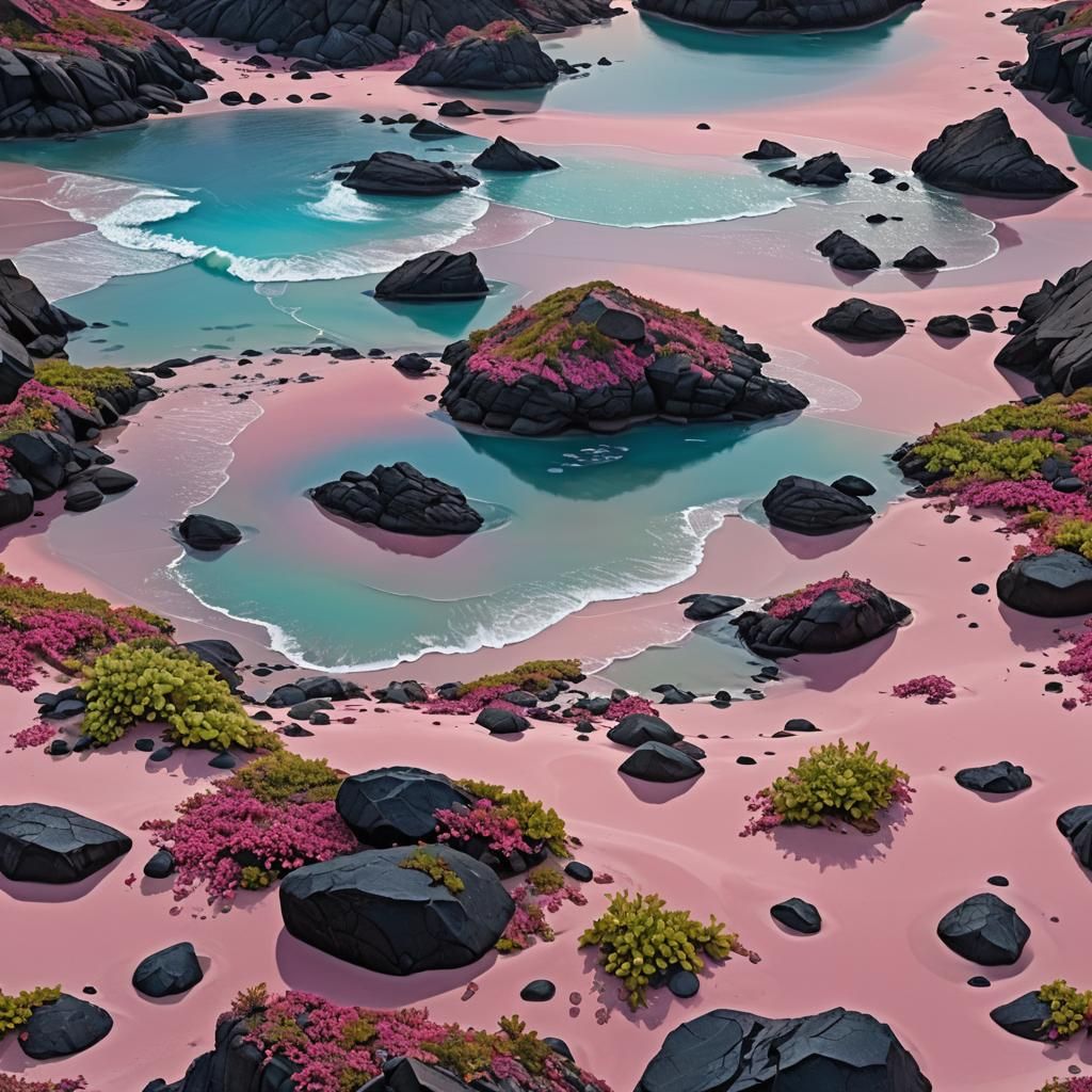 Fantastical Pink Beach with Silver Dew, Matte Painting