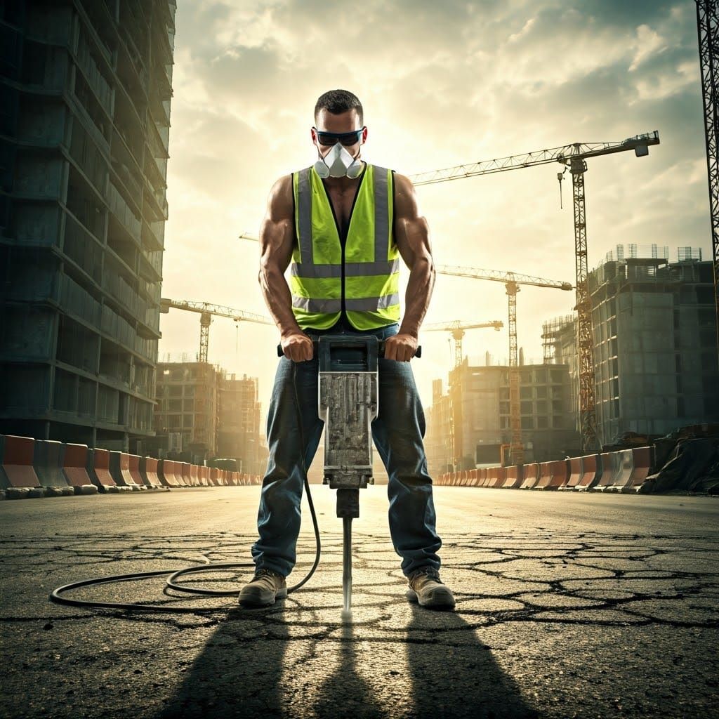 Construction Worker with Jackhammer in Hyper-Realistic Style